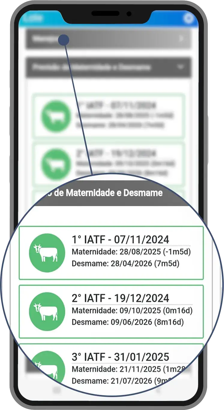 Tela do sistema VSM Agro mostrando a gestão de manejos reprodutivos